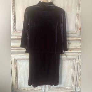 Skirt & 3/4 sleeve top with mock turtle collar in midnight blue washable velvet.